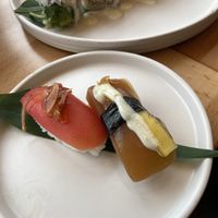A pair of nigiri...loved the pineapple! at The Yasai - Convoy in San Diego