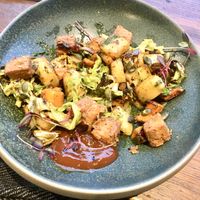 Forgot to take a photo before I started eating! Sweet potato hash with marinated tofu at Wolfox in Brighton