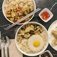Cashew stir fry (top) & BR Ka Pow (bottom )  at Broccoli Revolution - Charoenkrung in Bangkok