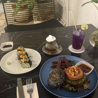 sushi. and charcoal burger.  at Broccoli Revolution - Charoenkrung in Bangkok