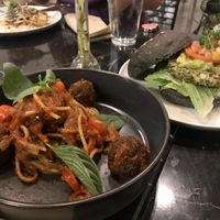 Spaghetti with Quinoa Balls - too salty, quinoa balls were good tho at Broccoli Revolution - Charoenkrung in Bangkok