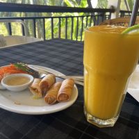Spring rolls and mango smoothie  at Thai Me in Krabi