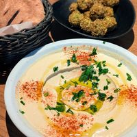 Hummus, falafel, pita at Falafel Sababa in Berlin