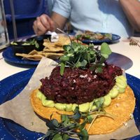 Beet tartare tostada at Nixta Taqueria in Austin