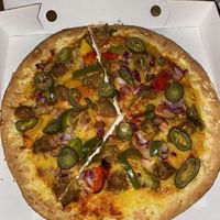 Vegan meatball pizza with jalapeño’s as an extra. The best  vegan pizzas in Sunderland come from this place 💚 at Hylton Pizza in Sunderland