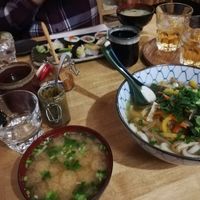 Miso soup, udon, sushi at Zen Sushi in Helsinki