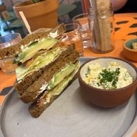 Club sandwich, comes with potato salad   at Wild Souls in Athens