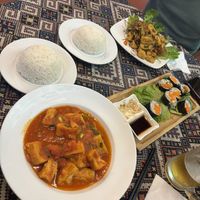 Tofu in tomato sauce and fried tofu with chilli and lemongrass   at Buddha Belly in Ninh Binh