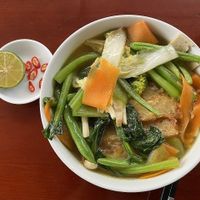 Noodle soup with mock meats at Buddha Belly in Ninh Binh