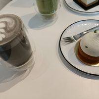 Black sesame and Adzuki bean latte, citrus Tarte. at Soi & Co in Berlin