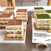 Espresso tiramisu. Matcha tiramisu with plum wine tofu creme at Soi & Co in Berlin