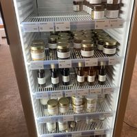 Fridge with their misos/tofu/etc  at Soi & Co in Berlin