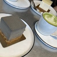 Sesam Tofu cheesecake and a matcha cappuccino (yuzu cheesecake in the back)  at Soi & Co in Berlin