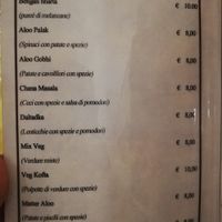 Vegan menue at Mother India in Rome