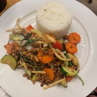 Minced “pork” stir fry  at Madame K's Vegan- CBD in Melbourne