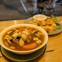 Tofu Tom Yum Soup & Japanese Spice Tofu at Madame K's Vegan- CBD in Melbourne