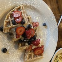 Non gluten Vegan waffle with tofu scramble side (extra cost)  at Red Lentil in Watertown
