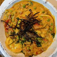 Weekly (vegan) special: Ravioli stuffed w/ chorizo + veggies in a creamy/spicy sauce at Red Lentil in Watertown