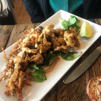 Mushroom “calamari” YUMMMM  at Red Lentil in Watertown