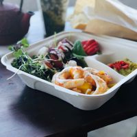 Root “shrimp” with guacamole.  at The Cardinal Herbs Teas and Spices in Honokaa