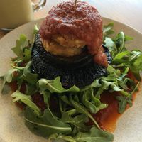 Vegan mushroom stack  at Long Lost Friend Cafe in Adelaide
