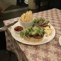 Burger (also came with top bit of bun!)  at Leila's Kitchen in Hebden Bridge