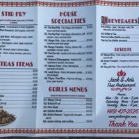 Menu  at Jack & Jin's Thai Restaurant in Findlay