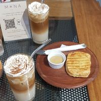Cheese* toast and coffee milk shake at Mona Café in Belo Horizonte