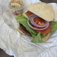 Plant Based Burger with Pasta Salad (verify that Italian dressing is vegan)  at The Southern Grind in Orange Beach