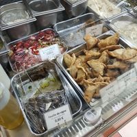 Vegan options: spinach beignet (fatayer), stuffed vine leaves at Aux Vieux Cèdres in Paris