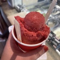 Raspberry (on top) and strawberry (on bottom) vegan gelato   at Fatamorgana Gelato in Beverly Hills