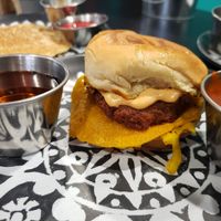 Vegan breakfast sandwich (sausage, egg, and cheese), with agave. #Veganuary at Cascabel in Houston