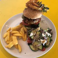 Fat Bettie a mega beetroot and lentil burger at Hang Ten Cafe in Muizenberg