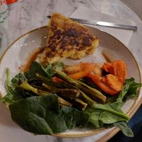 Tortilla de papa con calçotes. Increíble at The Vegan Corner in Barcelona