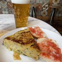 Spanish omelette and beer  at The Vegan Corner in Barcelona