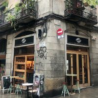 Outdoor seating, even on a rainy day.  at The Vegan Corner in Barcelona