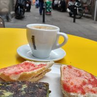 Spinach tortilla came with bread with tomato at The Vegan Corner in Barcelona