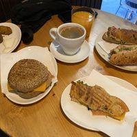 Filled croissant and sandwiches with yummy vegetables and sauces. Mushroom and soya croquettes.  at The Vegan Corner in Barcelona