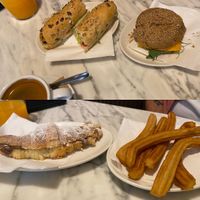 Sandwiches, chocolate croissants and churros ❤️  at The Vegan Corner in Barcelona
