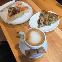 Coffee, tortilla and quiche at The Vegan Corner in Barcelona