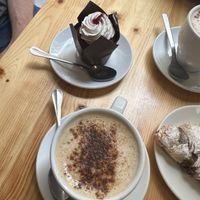 Delicious cafe con leche de avena (coffee with oat milk)  at The Vegan Corner in Barcelona