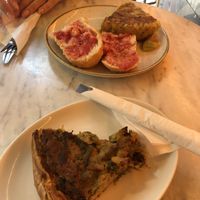 Omelettes (leek in the back, tomato-leek-asparagus in the front)  at The Vegan Corner in Barcelona