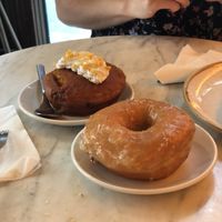 Donuts (plain in the front, carrot cake-Nutella in the back)  at The Vegan Corner in Barcelona