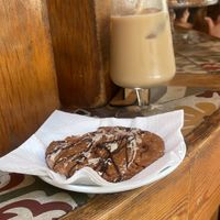 Cookie and iced latte  at The Vegan Corner in Barcelona