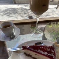 iced latte + cheesecake  at The Vegan Corner in Barcelona