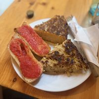 Tortilla de papaya and onionn  at The Vegan Corner in Barcelona