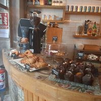 Baked goods and coffee at The Vegan Corner in Barcelona