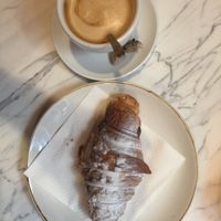 Perfect way to start the day...a nutella croissant and latté. at The Vegan Corner in Barcelona