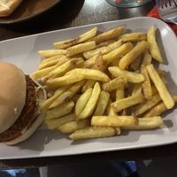 No cluck burger n chips  at The Masons Arms in Warkworth