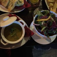 Vegan soup of the day and side salad at The Masons Arms in Warkworth